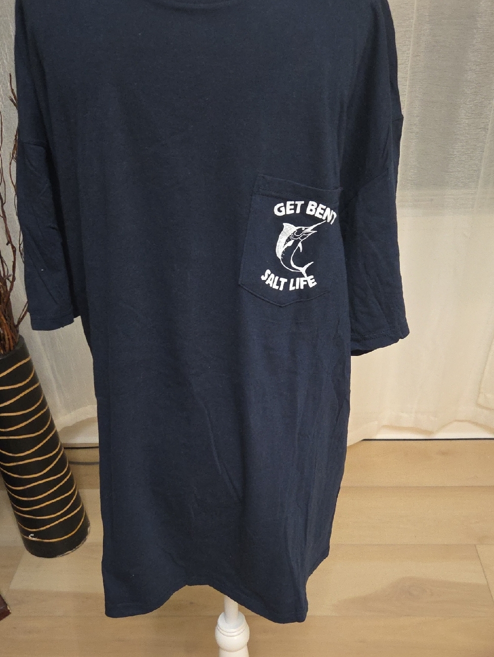 Salt Life Navy Short Sleeve Pocket Tee with 'Get Bent' Marlin Graphic